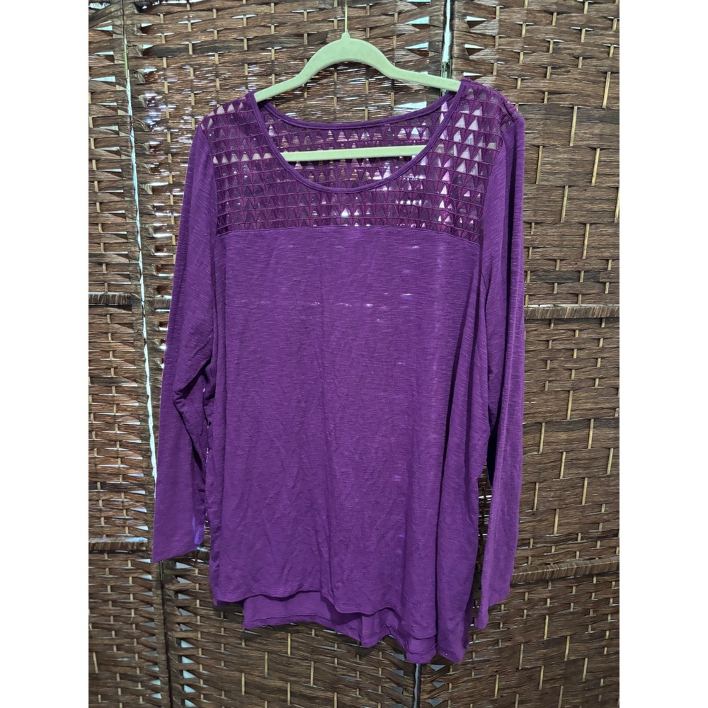 Lane Bryant Women's Purple Lace Yoke Long Sleeve Knit Top Plus Size